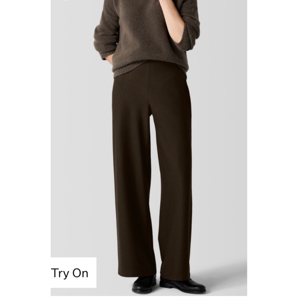 NWOT Eileen Fisher M Dark Brown 100% Wool Knit Wide Leg Pants Quiet Luxury